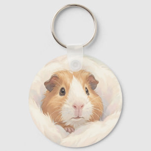 Adorable Fluffy Guinea Pig Portrait Key Ring