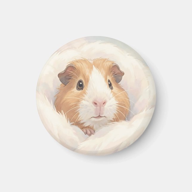 Adorable Fluffy Guinea Pig Portrait Magnet (Front)