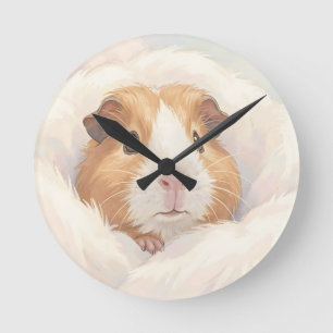 Adorable Fluffy Guinea Pig Portrait Round Clock