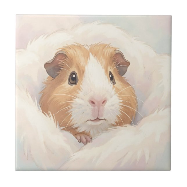 Adorable Fluffy Guinea Pig Portrait Tile (Front)
