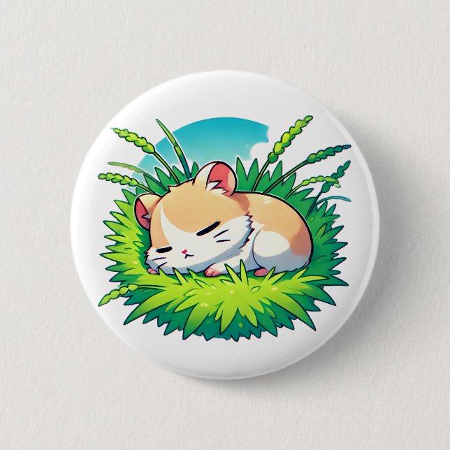 Adorable fluffy hamster sleeping peacefully 6 cm round badge (Front)