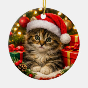 Adorable Fluffy Kitten Christmas Ornament