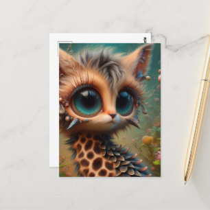 Adorable Fluffy Kitten Giraffe Peacock Critter Postcard
