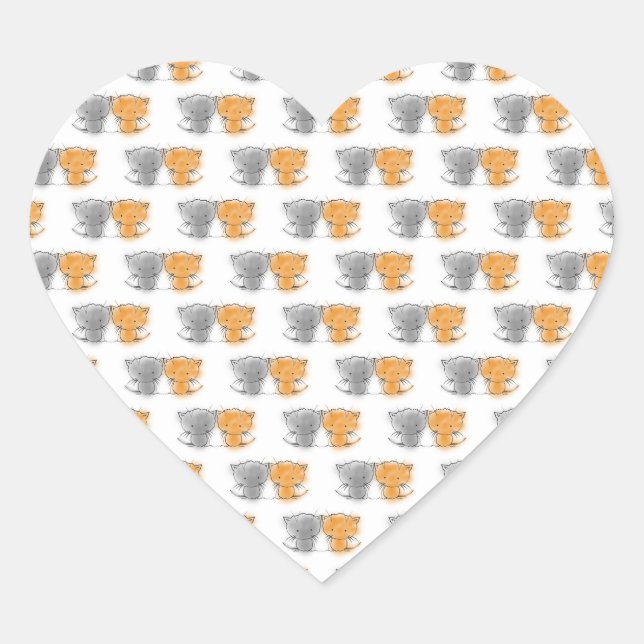 Adorable Fluffy Kittens Illustration Cat Art Heart Sticker (Front)