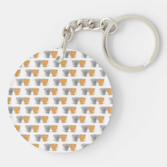 Adorable Fluffy Kittens Illustration Cat Art Key Ring (Back)