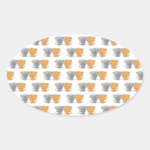 Adorable Fluffy Kittens Illustration Cat Art Oval Sticker