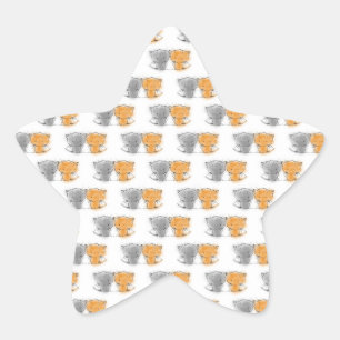 Adorable Fluffy Kittens Illustration Cat Art Star Sticker