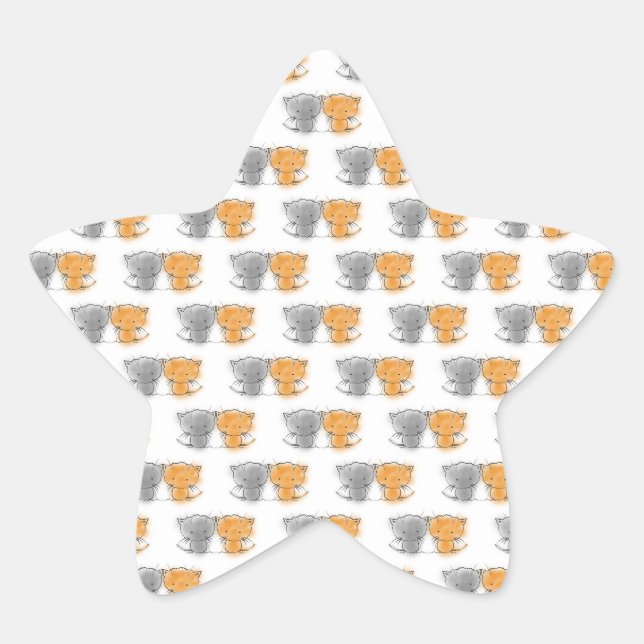 Adorable Fluffy Kittens Illustration Cat Art Star Sticker (Front)