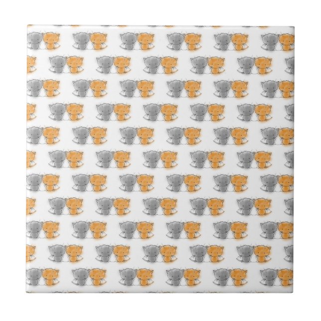 Adorable Fluffy Kittens Illustration Cat Art Tile (Front)