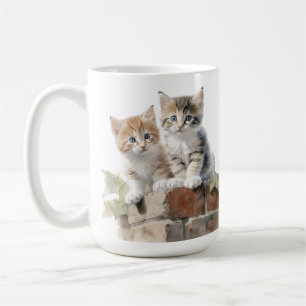 ADORABLE FLUFFY KITTENS ON BRICK WALL COFFEE MUG