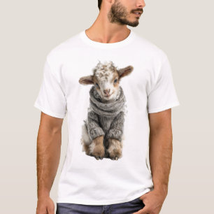 Adorable Fluffy Lamb Wearing a Knitted Woollen T-Shirt