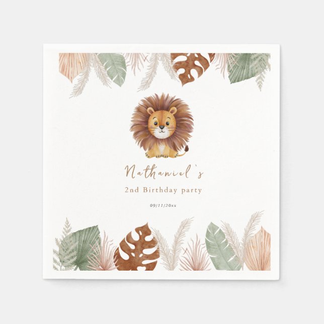 Adorable Fluffy Lion Birthday Napkin (Front)