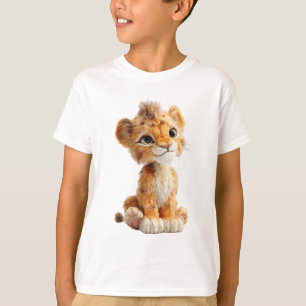 Adorable Fluffy Lion Cub Illustration Kids T-Shirt