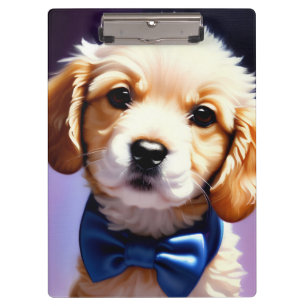 Adorable Fluffy Puppy w Cute Blue Bow Tie  Clipboard