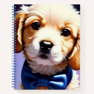 Adorable Fluffy Puppy w Cute Blue Bow Tie Notebook