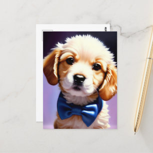 Adorable Fluffy Puppy w Cute Blue Bow Tie  Postcard