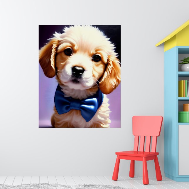 Adorable Fluffy Puppy w Cute Blue Bow Tie  Poster (Nursery 1)