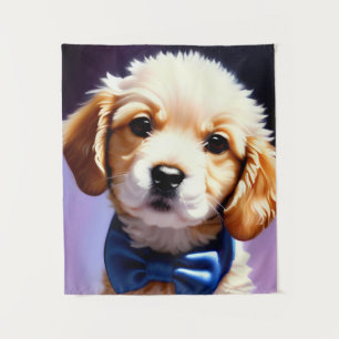 Adorable Fluffy Puppy w Cute Blue Bow Tie Tapestry