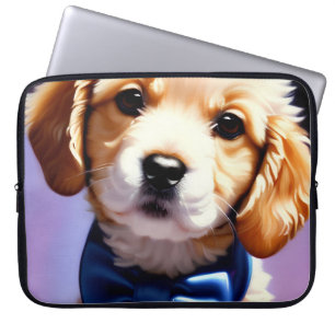 Adorable Fluffy Puppy w Cute Blue Bowtie Portrait Laptop Sleeve