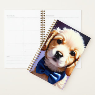 Adorable Fluffy Puppy w Cute Blue Bowtie Portrait  Planner