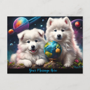 Adorable Fluffy Samoyed Puppies, Earth Postcard
