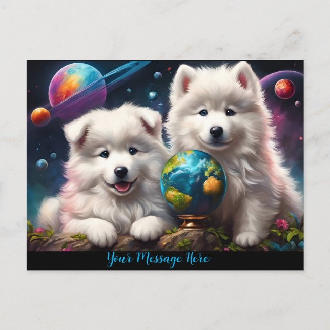 Adorable Fluffy Samoyed Puppies, Earth Postcard (Front)