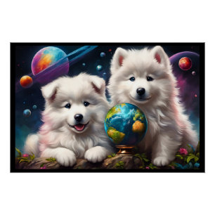 Adorable Fluffy Samoyed Puppies, Peace on Earth Poster