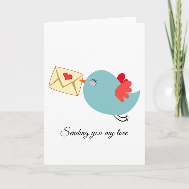 Adorable Flying Blue Bird w Letter Customizeable Holiday Card (Front)