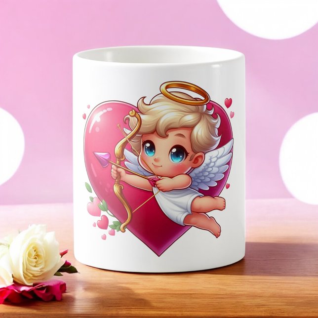 Adorable Flying Cupid with Heart & Arrow  Coffee Mug (Creator Uploaded)