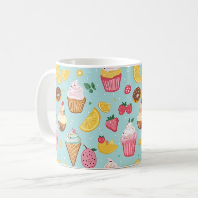Adorable Food Items Illustration Pattern Coffee Mug (Front Left)