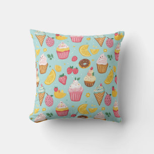 Adorable Food Items Illustration Pattern Cushion