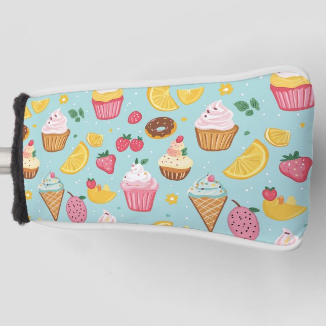 Adorable Food Items Illustration Pattern Golf Head Cover (Front)