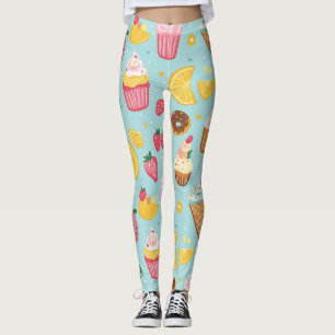 Adorable Food Items Illustration Pattern Leggings