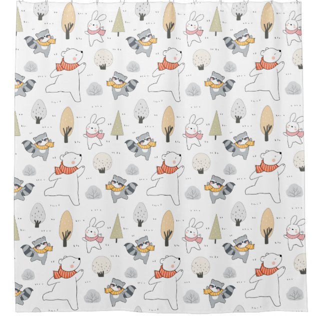 Adorable Forest Animals Shower Curtain (Front)