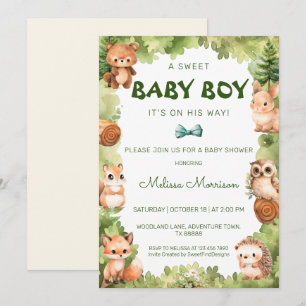 Adorable Forest Animals Watercolor Baby Boy Shower Invitation