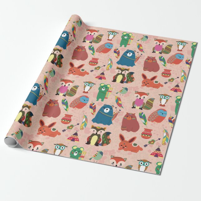 Adorable Forest Critters Wrapping Paper (Unrolled)