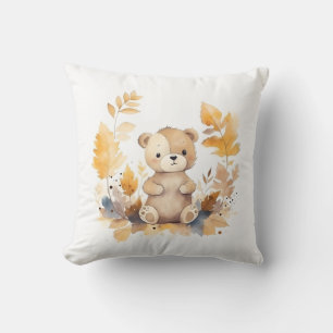 Adorable Forest Friend: Baby Bear in Leaves  Cushion