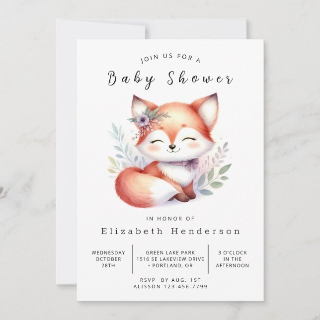 Adorable Forest Tale Fox Baby Shower  Invitation (Front)