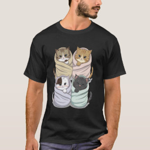 Adorable Four Cats Swaddle Funny Wrapped Baby Cats T-Shirt