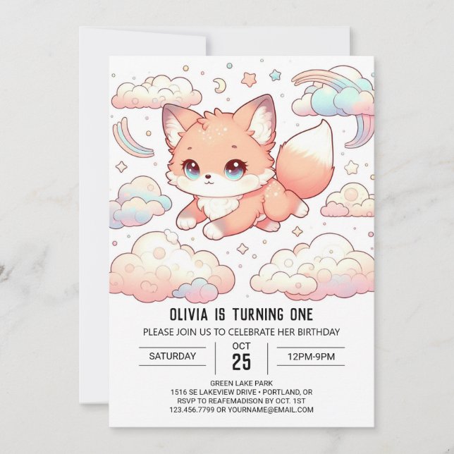 Adorable Fox 1st Birthday Invitation (Front)