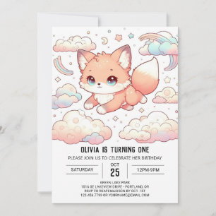 Adorable Fox 1st Birthday Invitation