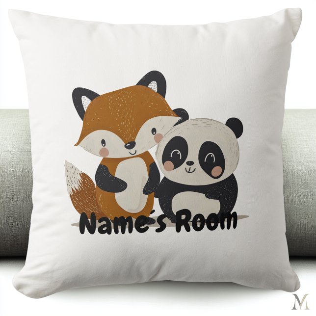 Adorable Fox and Panda Friends Kids Throw Pillow (Creator Uploaded)