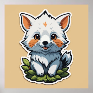 Adorable Fox Cub Sticker - Cute Wild Animal Art Poster