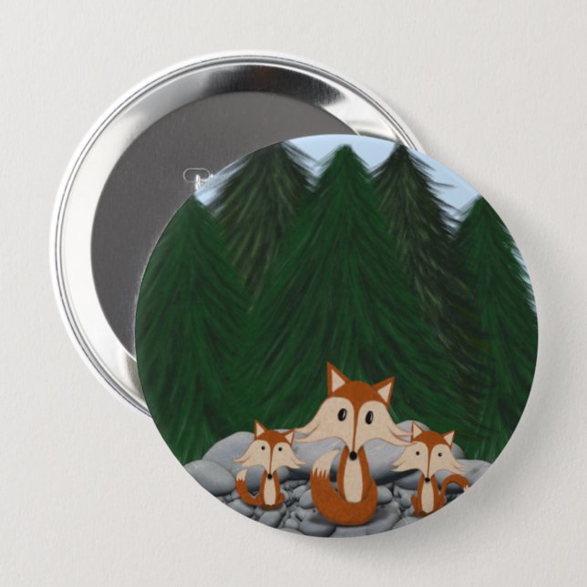 Adorable Fox Family 10 Cm Round Badge (Front & Back)