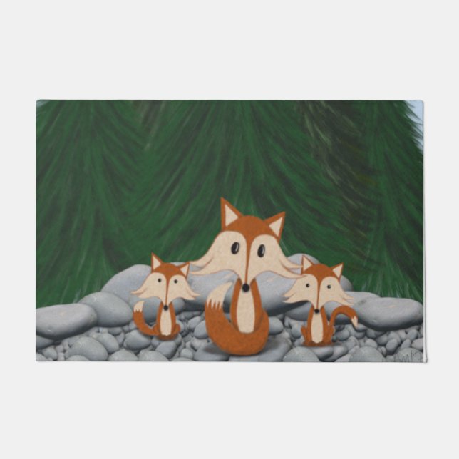 Adorable Fox Family Doormat (Front)