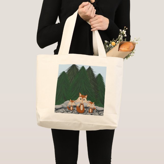 Adorable Fox Family Large Tote Bag (Front (Product))