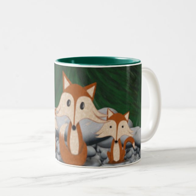 Adorable Fox Family Two-Tone Coffee Mug (Front Right)