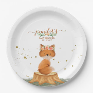 Adorable Fox Flower Crown Baby Shower Theme Paper Plate