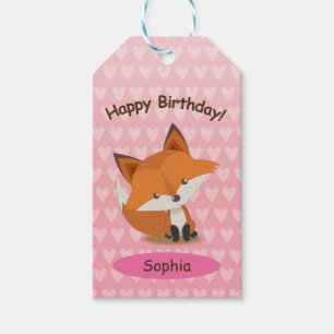 Adorable Fox  Happy Birthday Gift Tag