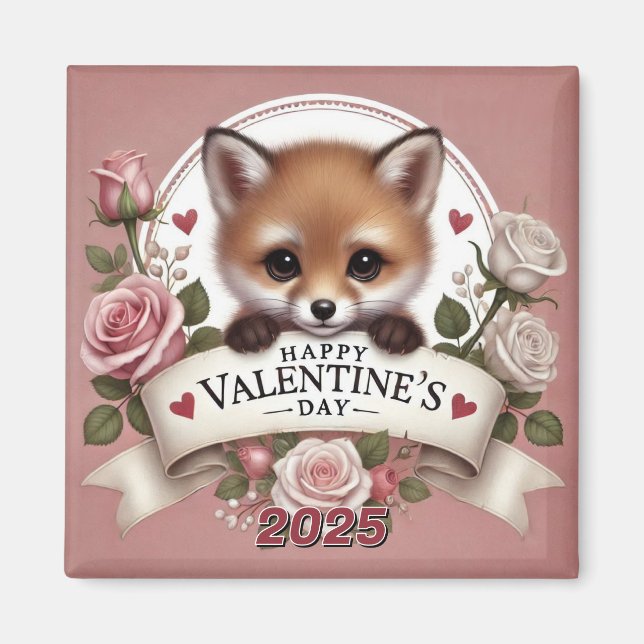 Adorable Fox Illustration with Roses Magnet (Front)